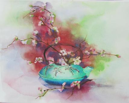 Cherry Blossoms in Teapot